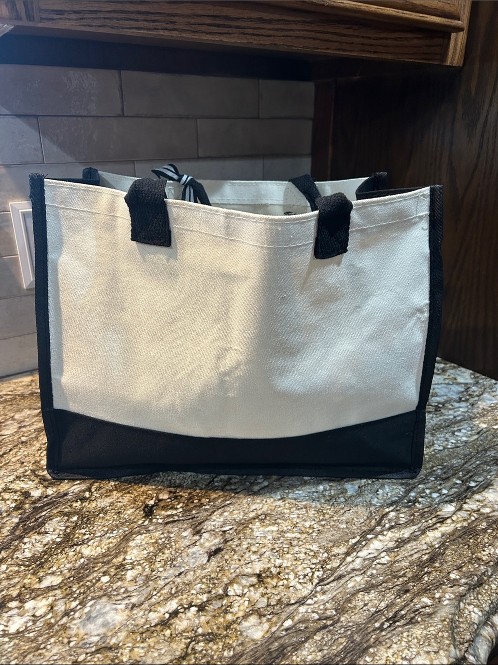 Canvas Floral Monogram Satchel Tote - Cream & Black - Picture 3 of 4